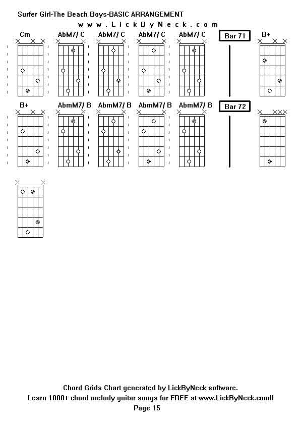 Chord Grids Chart of chord melody fingerstyle guitar song-Surfer Girl-The Beach Boys-BASIC ARRANGEMENT,generated by LickByNeck software.